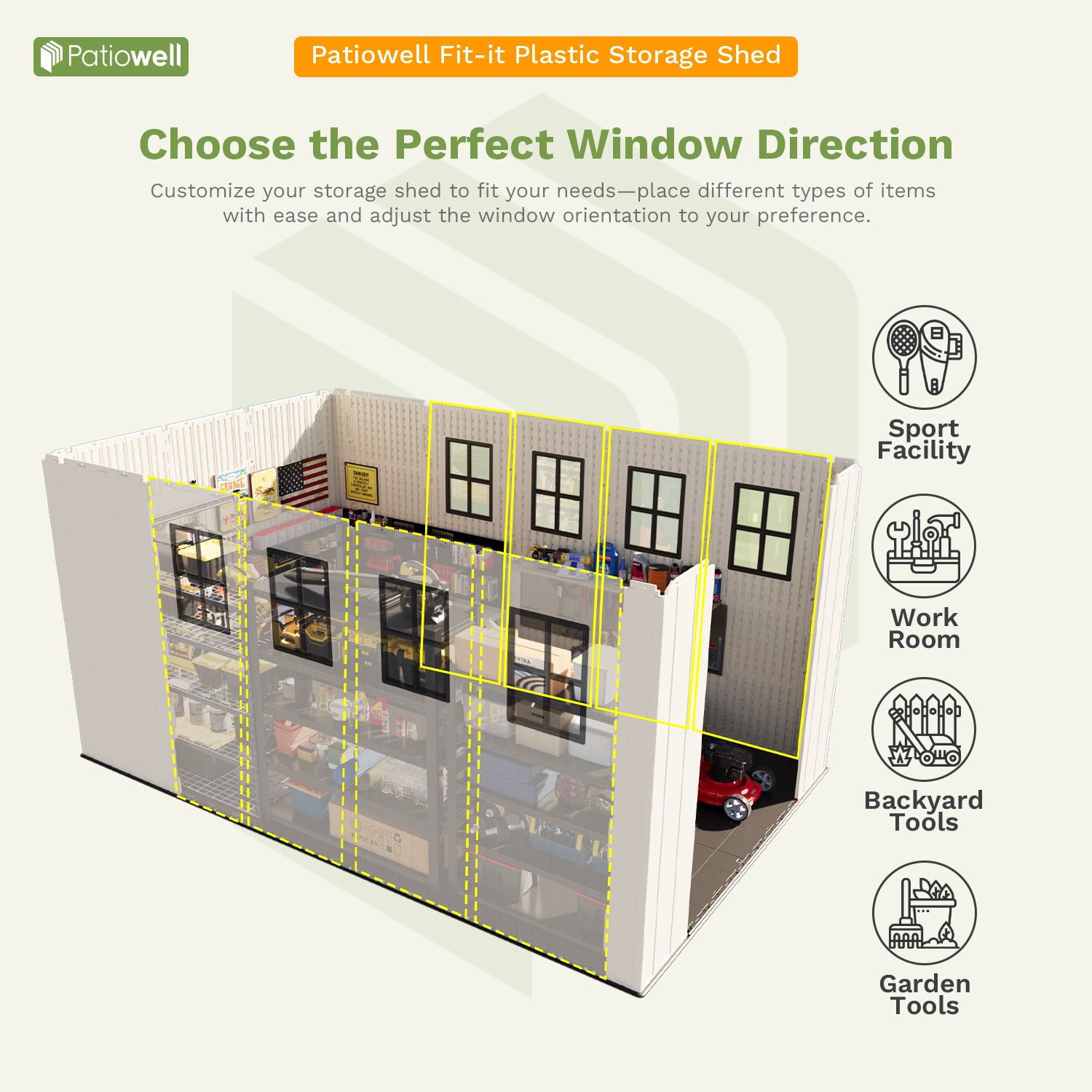 Patiowell 8x12 Kick-it Plastic Storage Shed with Floor, Brown