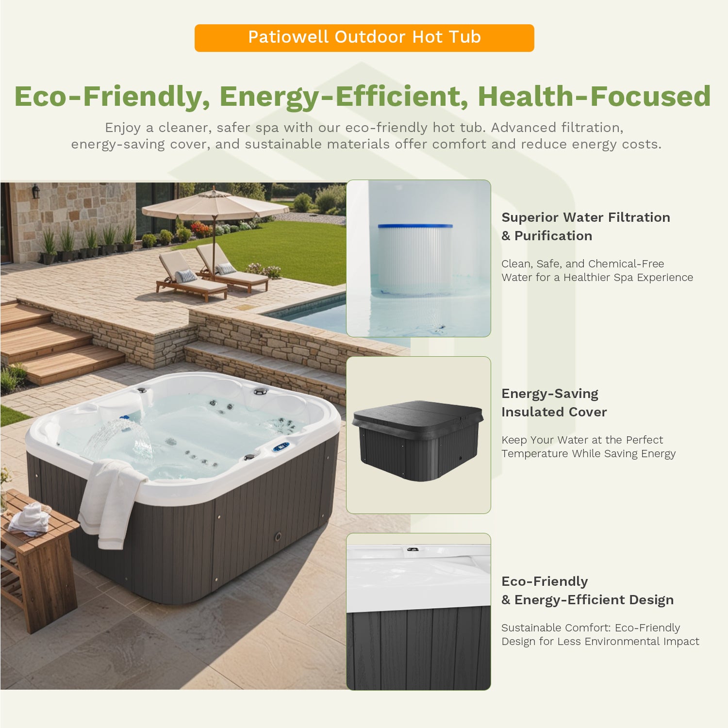 4-Person Freestanding Outdoor Hot Tub | Patiowell