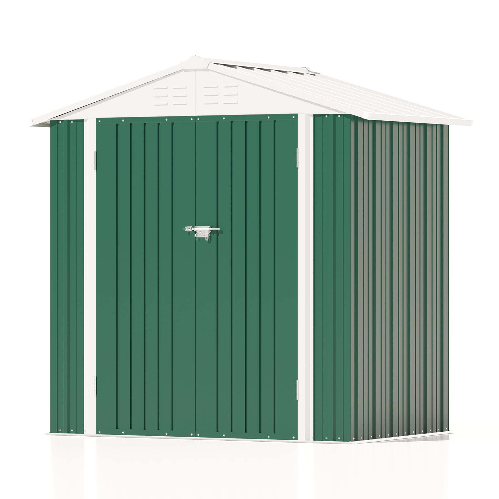 Patiowell 6x4 Metal Shed With Peak Roof-Bottle Green