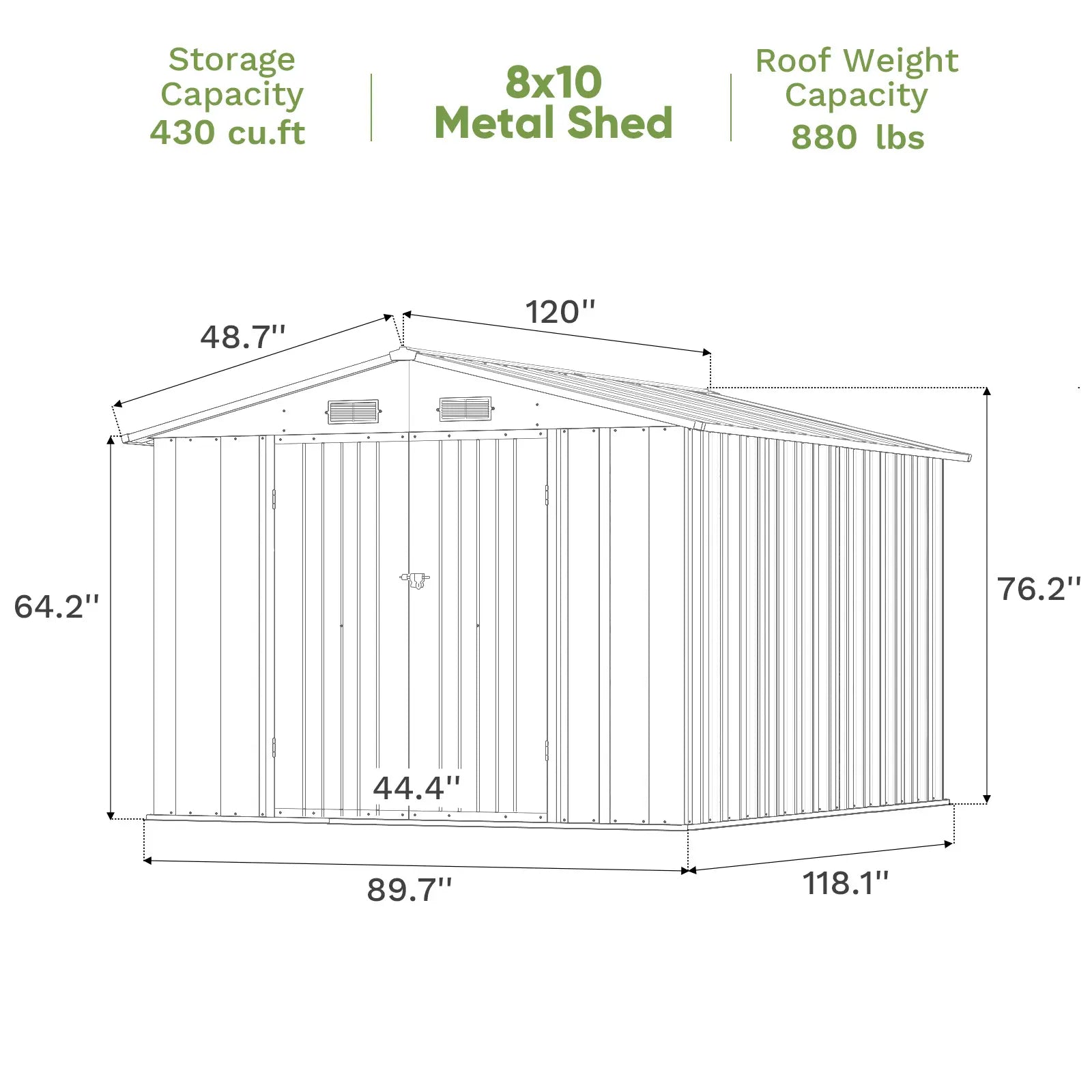 Patiowell 8x10 Metal Shed-Dimensions