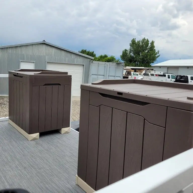 two of 28 gallon deck boxes Scenes of Use in a patio