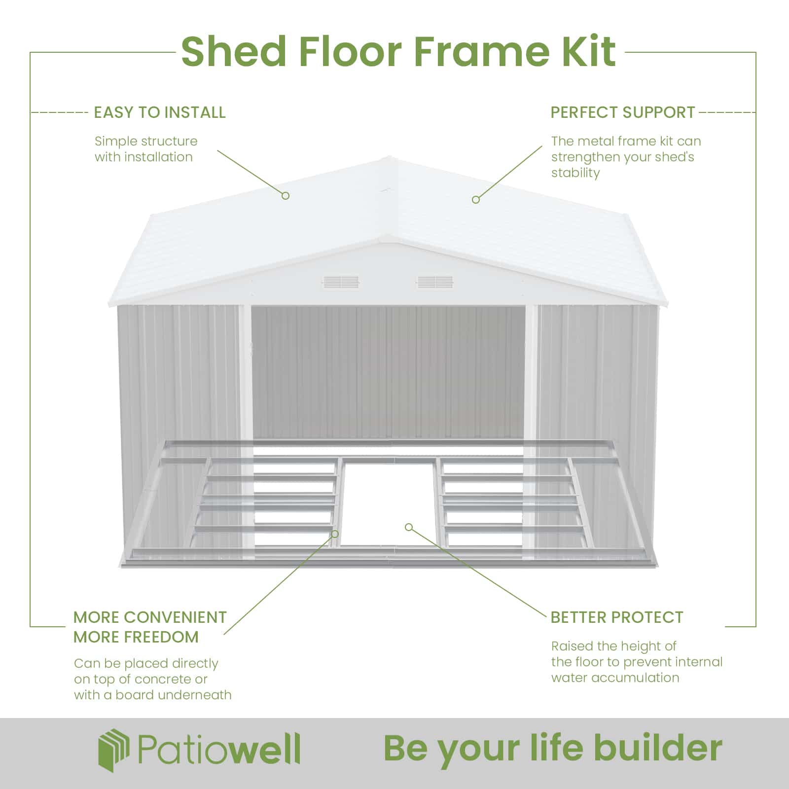 10x8 Metal Shed Pro With An Optional Floor Base | Patiowell