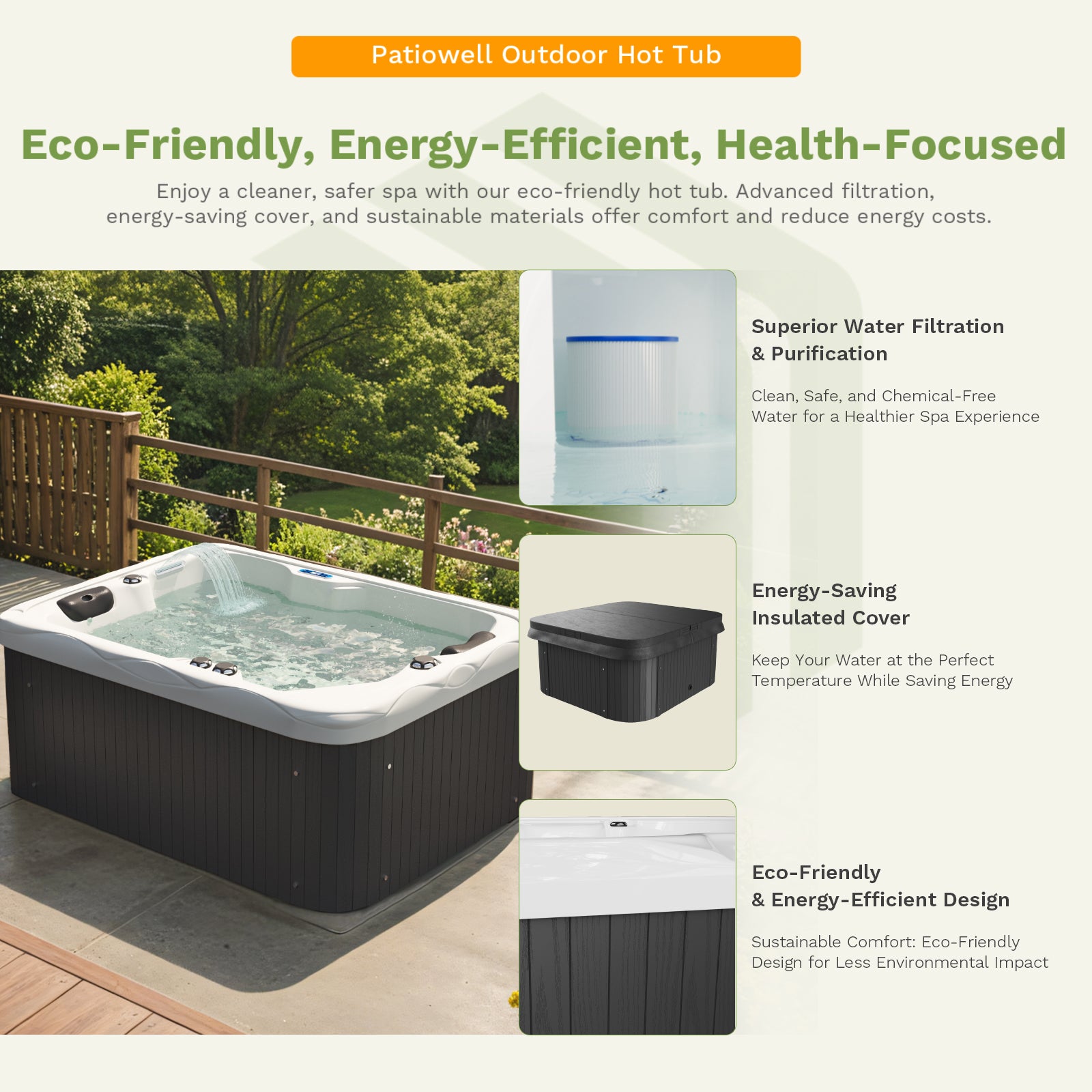 Patiowell 2 person hot tub features
color:silver|Size:2 person
