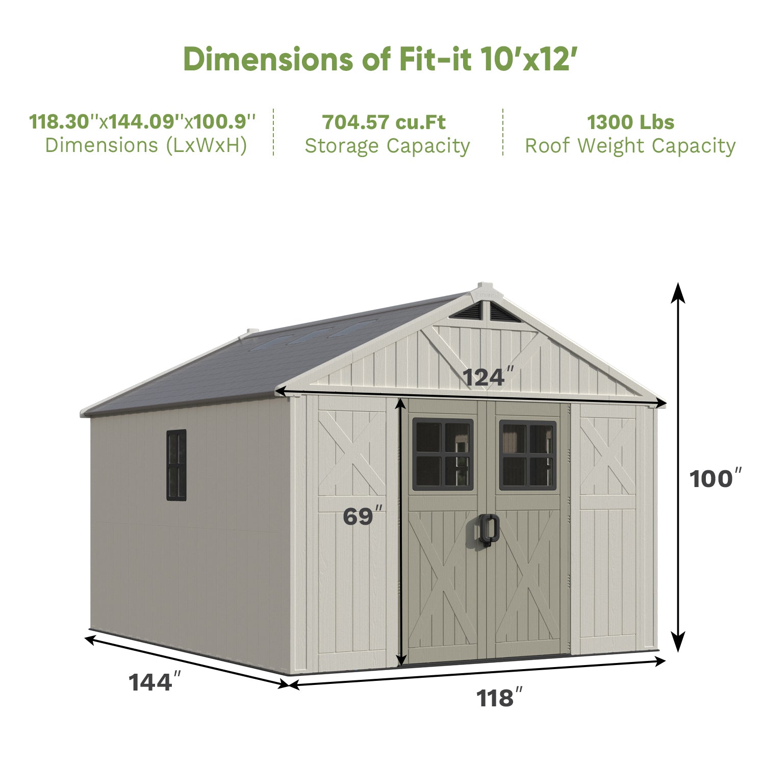 Patiowell 10x12ft Resin Storage Shed-7 Size:10x12