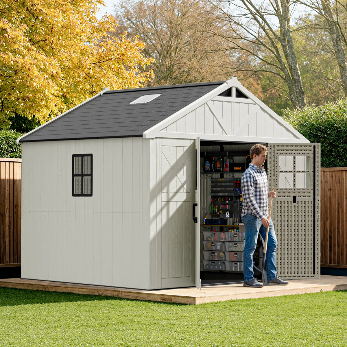 Patiowell 10x8 FT Kick-it Plastic Storage Shed with Skylight & Windows