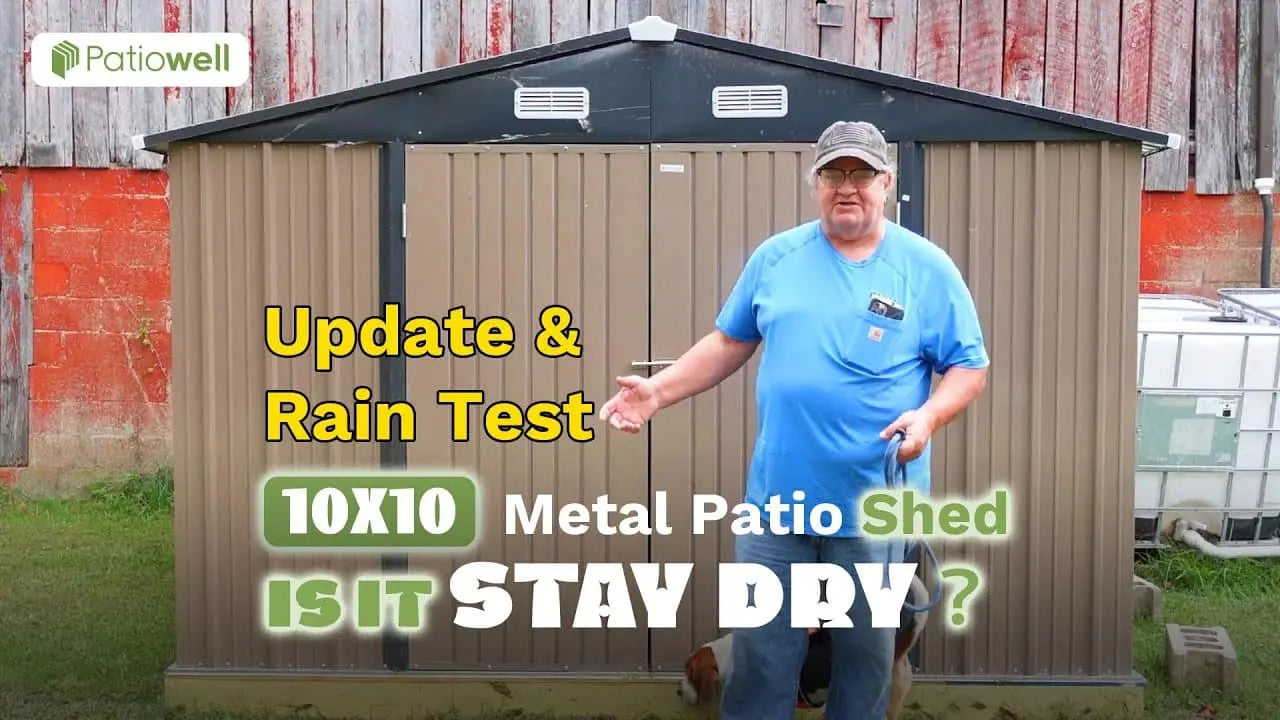 patiowell 10x10 metal storage shed update and rain test