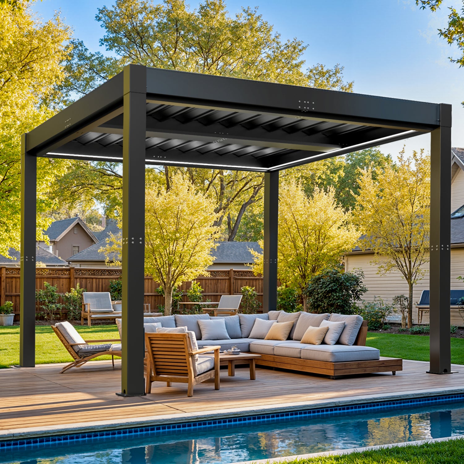 10 Ft. W X 10 Ft. D Aluminium Pergola With Adjustable Louvered Roof