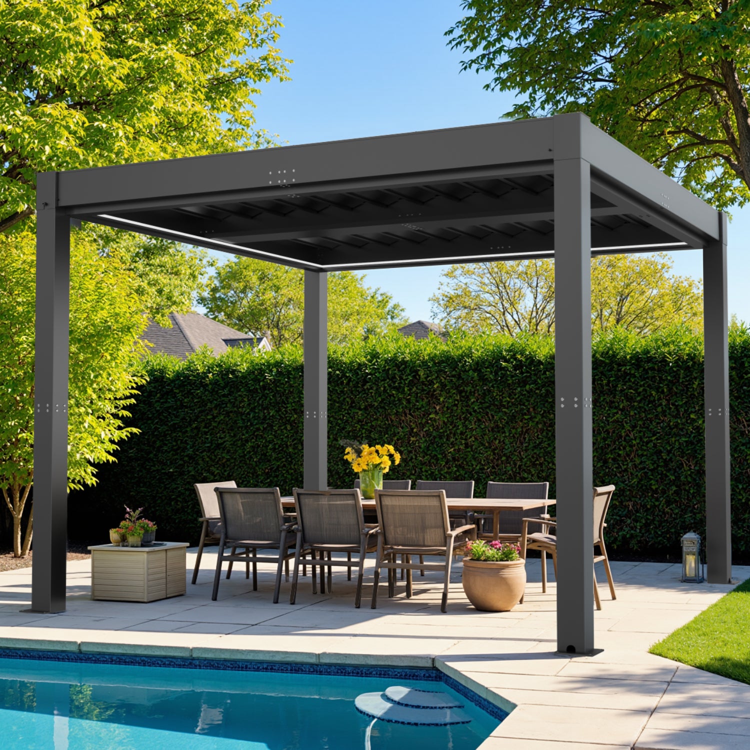10 Ft. W X 10 Ft. D Aluminium Pergola With Adjustable Louvered Roof