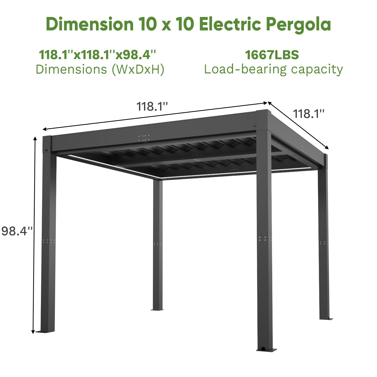 10 Ft. W X 10 Ft. D Aluminium Pergola With Adjustable Louvered Roof