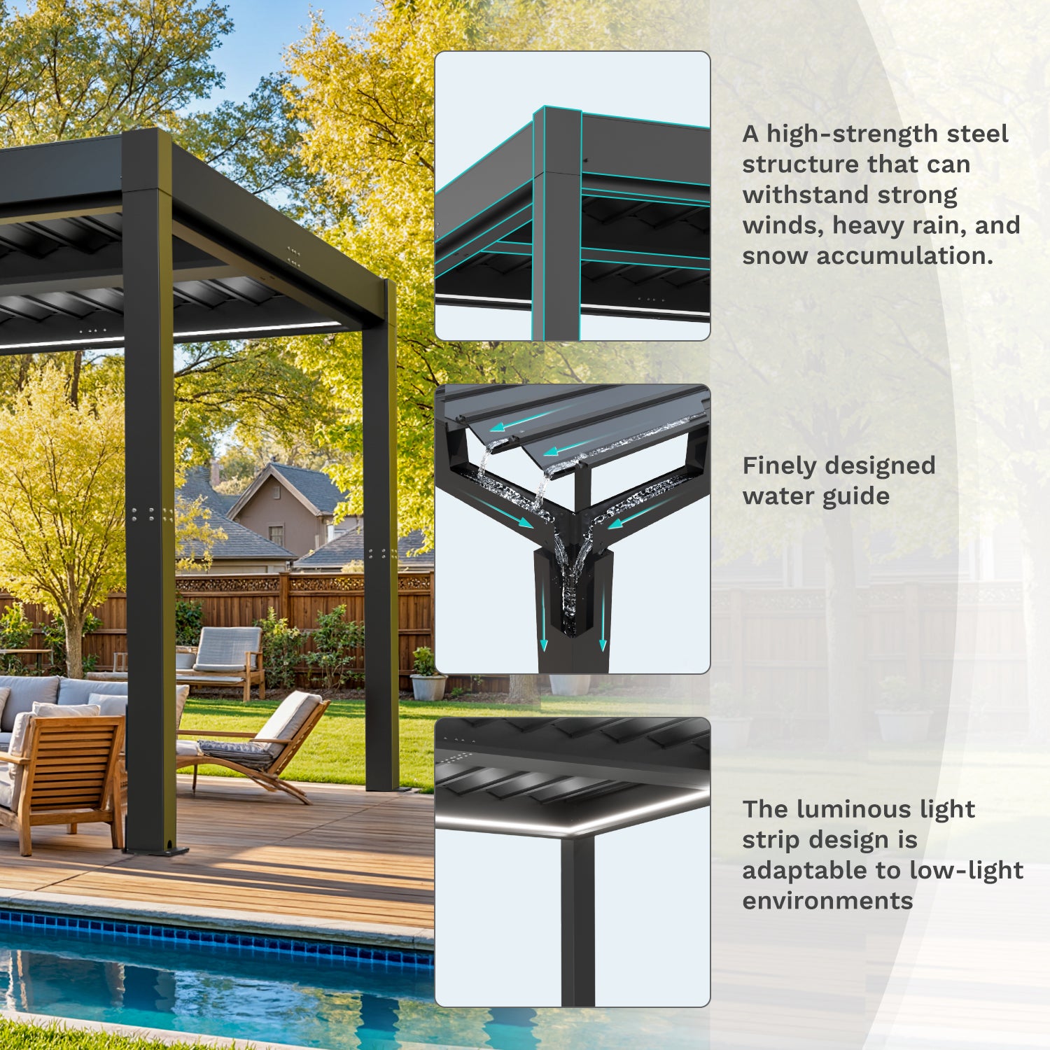 10 Ft. W X 10 Ft. D Aluminium Pergola With Adjustable Louvered Roof