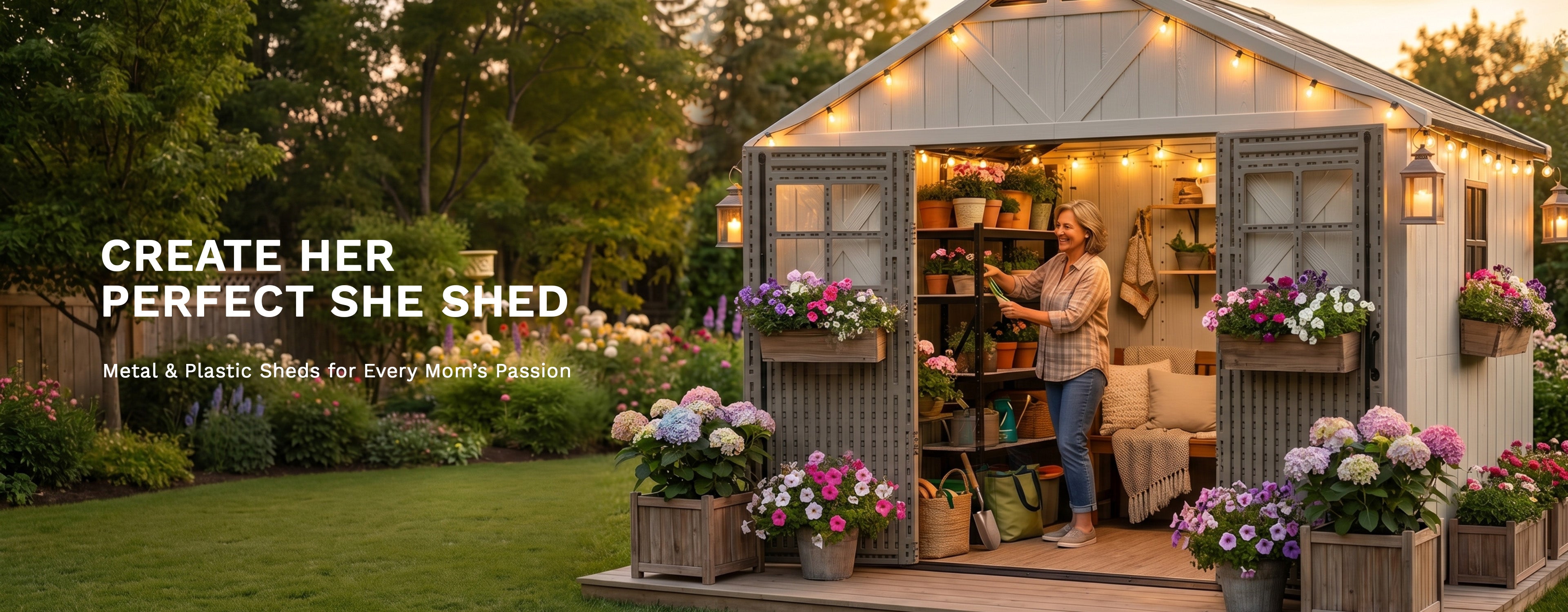CREATE HER PERFECT SHE SHED
Metal & Plastic Sheds for Every Mom’s Passion