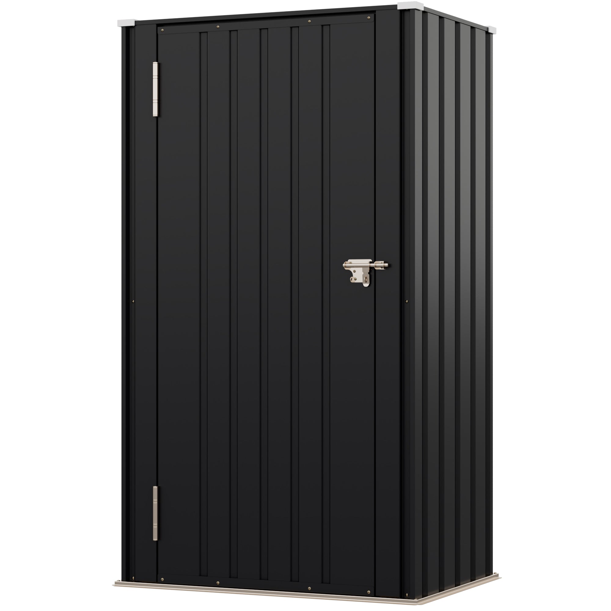 Patiowell, 26cu.ft Tall Black Steel Shed with 3-Tier Shelves - Vertical Organizer Shed for Garden/Tools