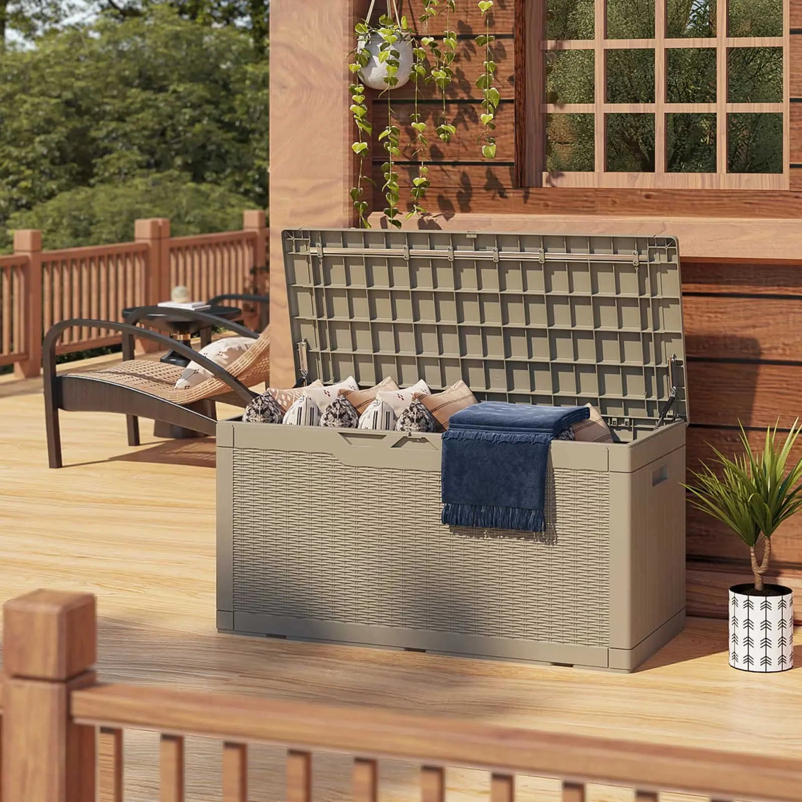 Patiowell 100 Gallon Deck Box with Cushion-Balcony-Open