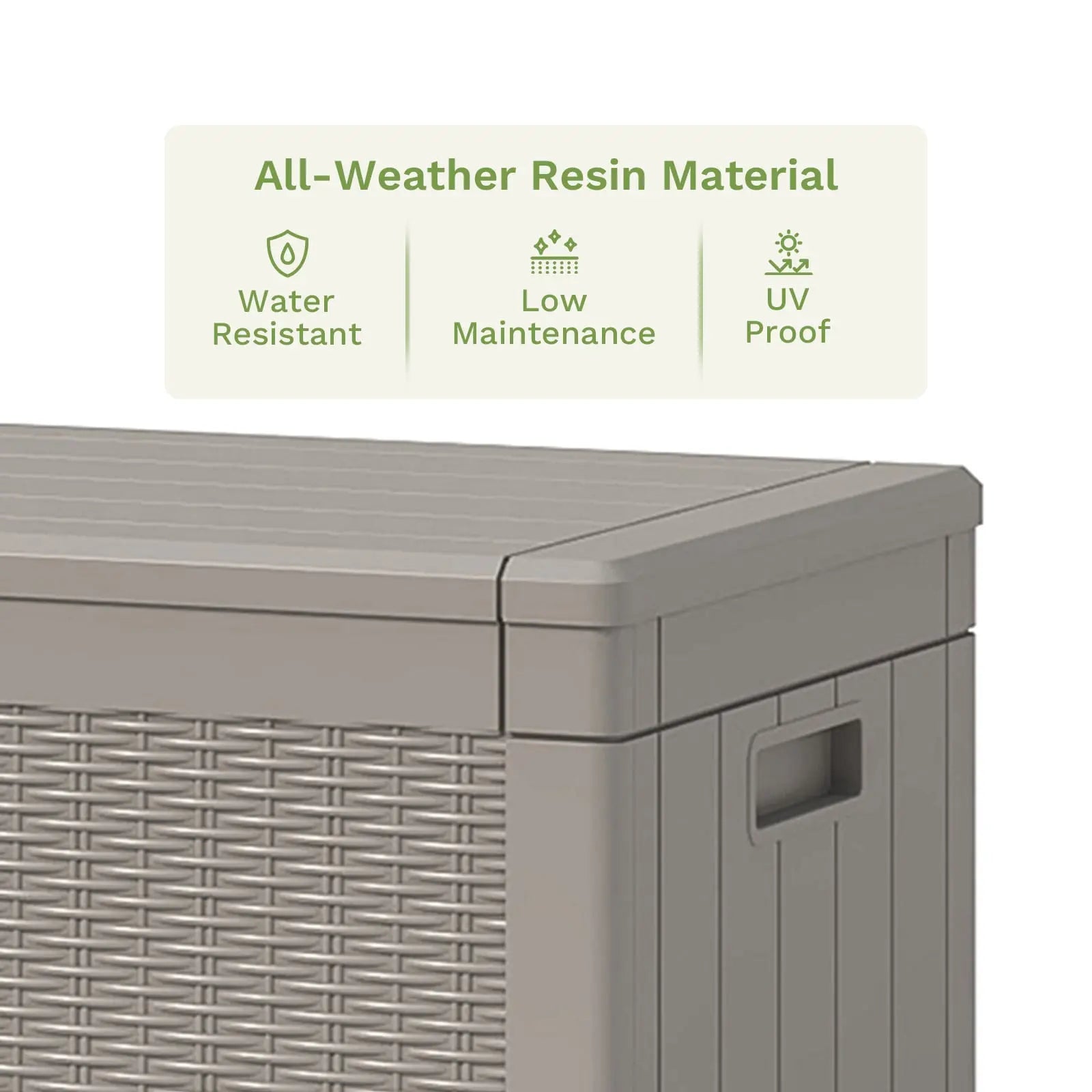 The 100 gallon ourdoor storage deck box features in all-weather resistant color:Khaki,Coffee Brown,Light Gray,Ink Black|style:without cushion,with cushion