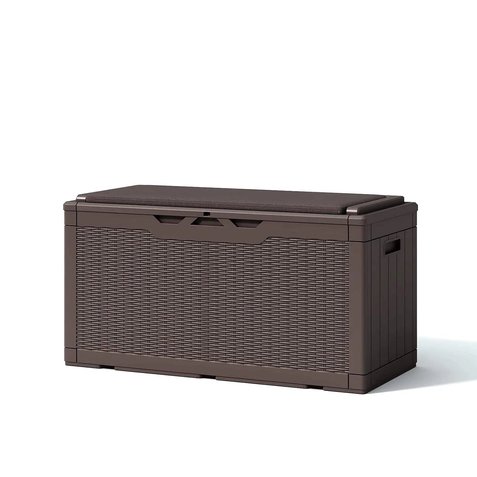 The 100 gallon ourdoor storage deck box in coffee brown color color:Coffee Brown|style:without cushion,with cushion