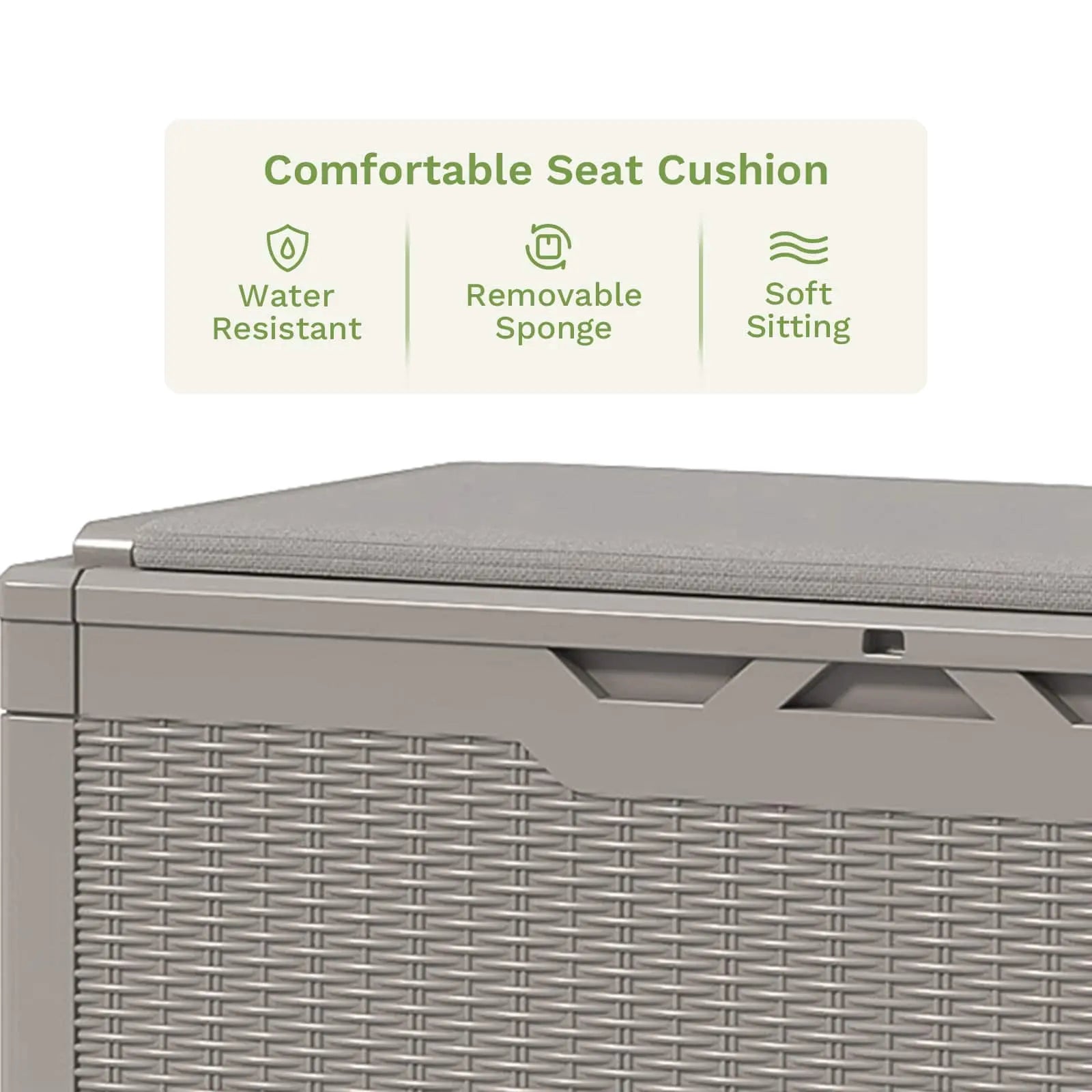 The 100 gallon ourdoor storage deck box with cushion features in removable and soft color:Khaki,Coffee Brown,Light Gray,Ink Black|style:without cushion,with cushion