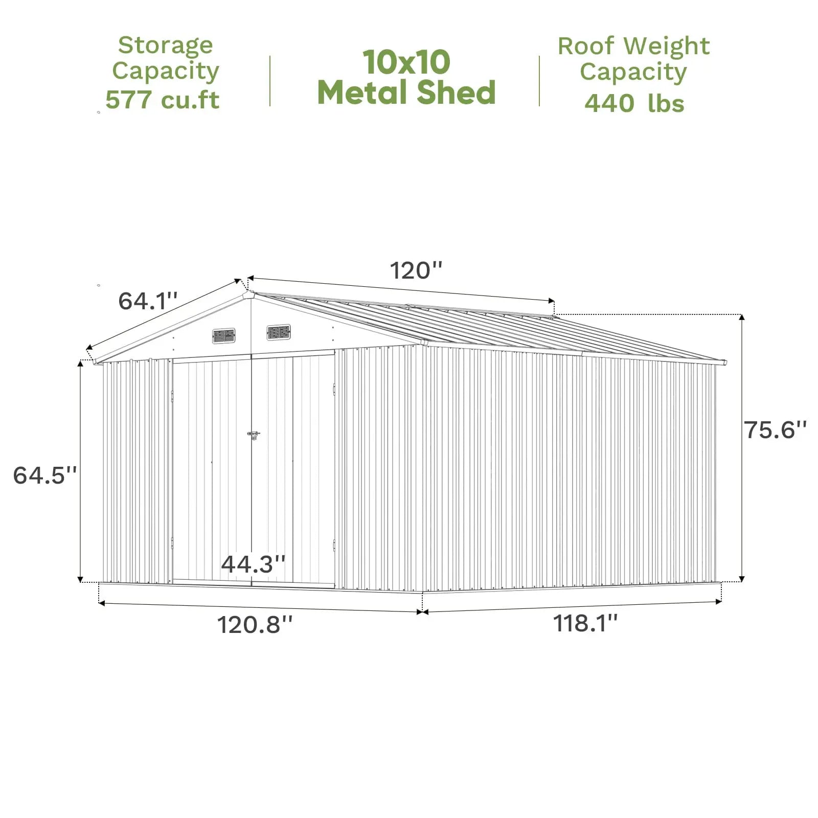 Patiowell 10x10 Metal Shed-Dimensions