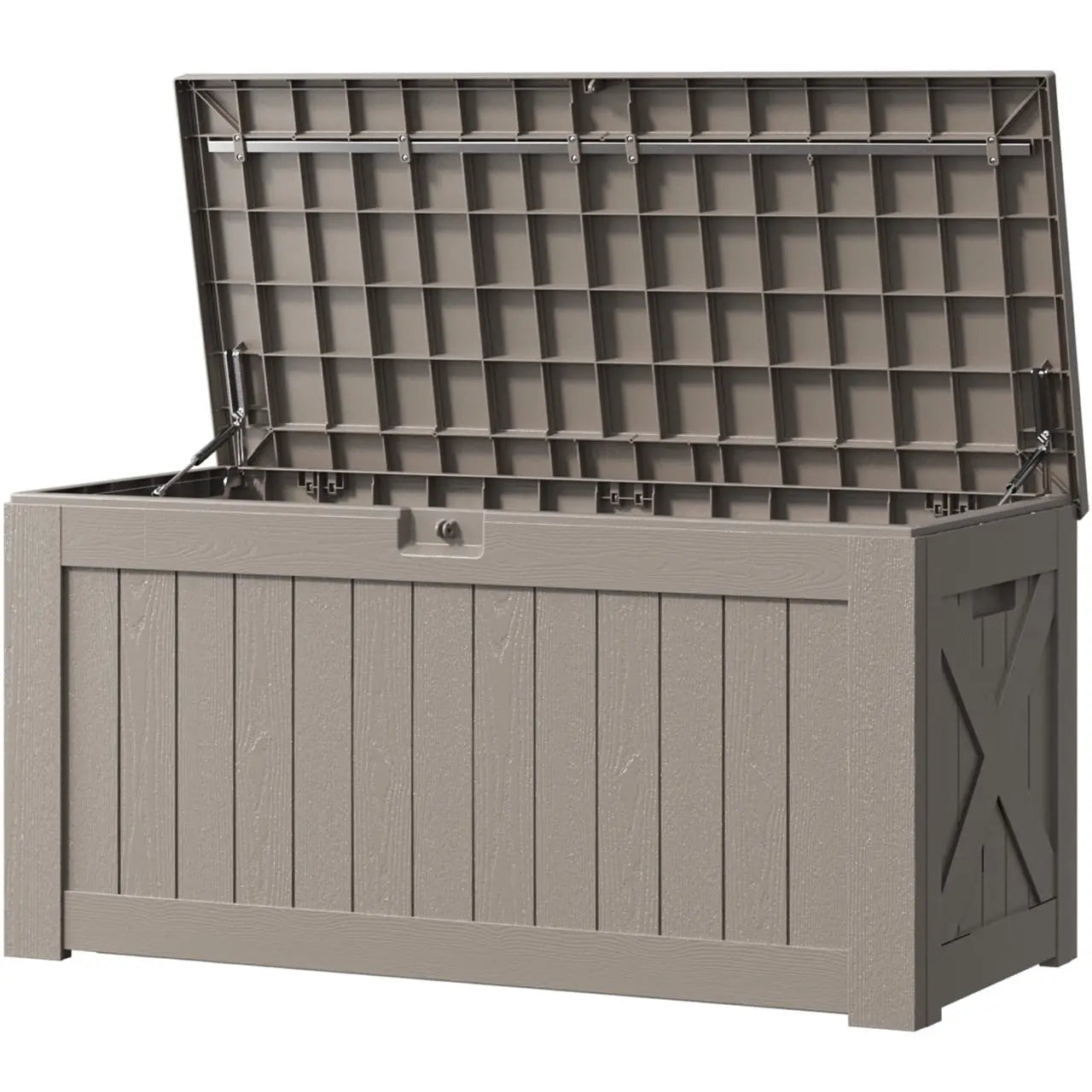 a open 120 gallon outdoor storage deck box