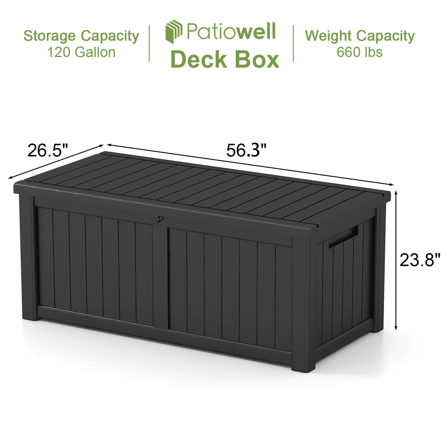 Patiowell 120 Gallon Deck Box-Dimensions