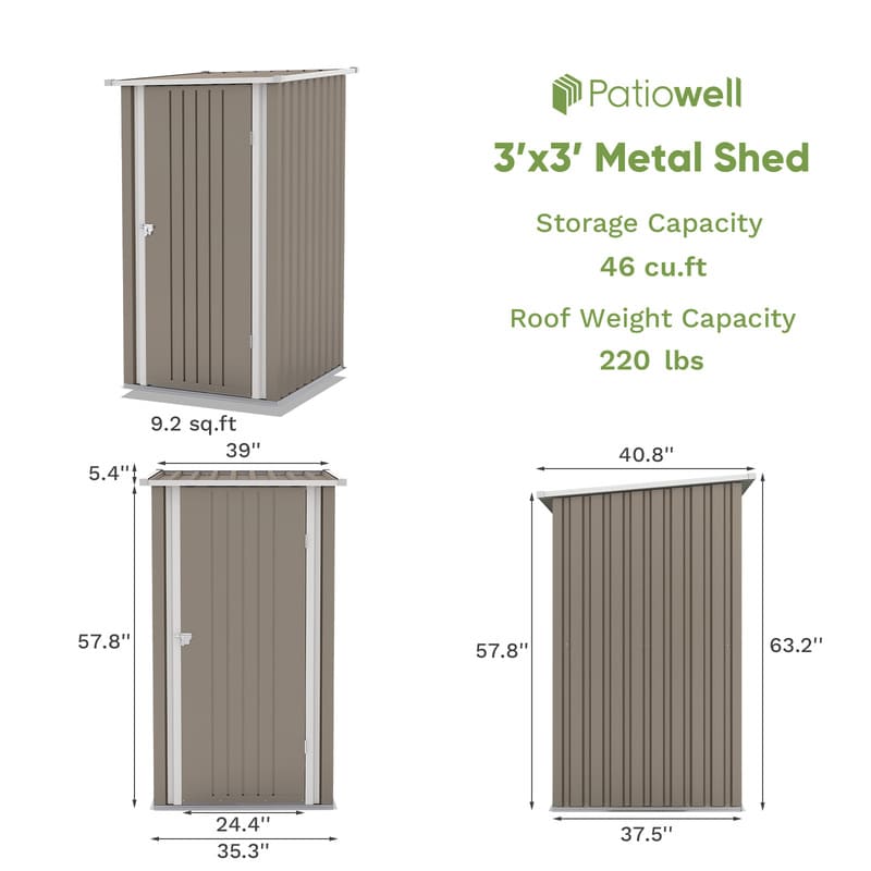 Patiowell 3x3 Metal Shed-Dimensions