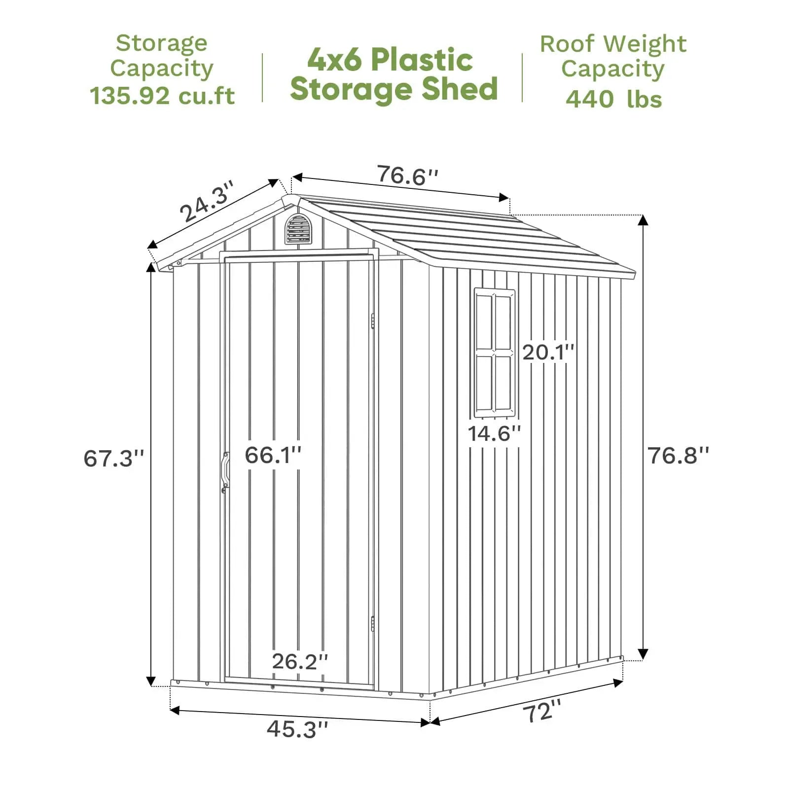 Patiowell 4x6 Plastic Storage Shed-Dimensions
