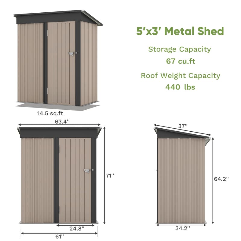Patiowell 5x3 Metal Shed-Dimensions