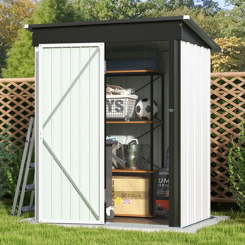 Patiowell 5x3 Metal Shed in Backyard-Pure White