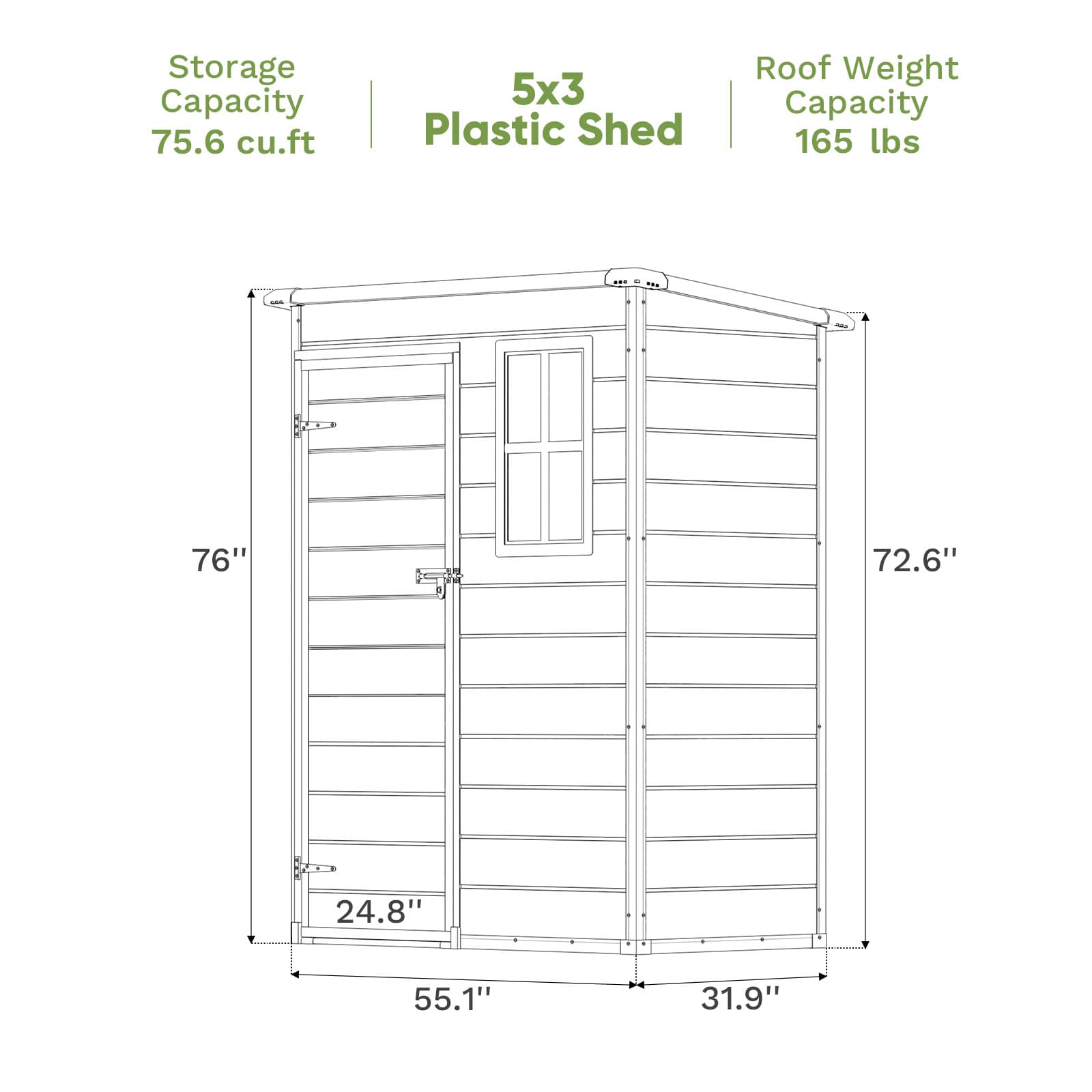 Patiowell 5x3 Plastic Shed-Dimensions