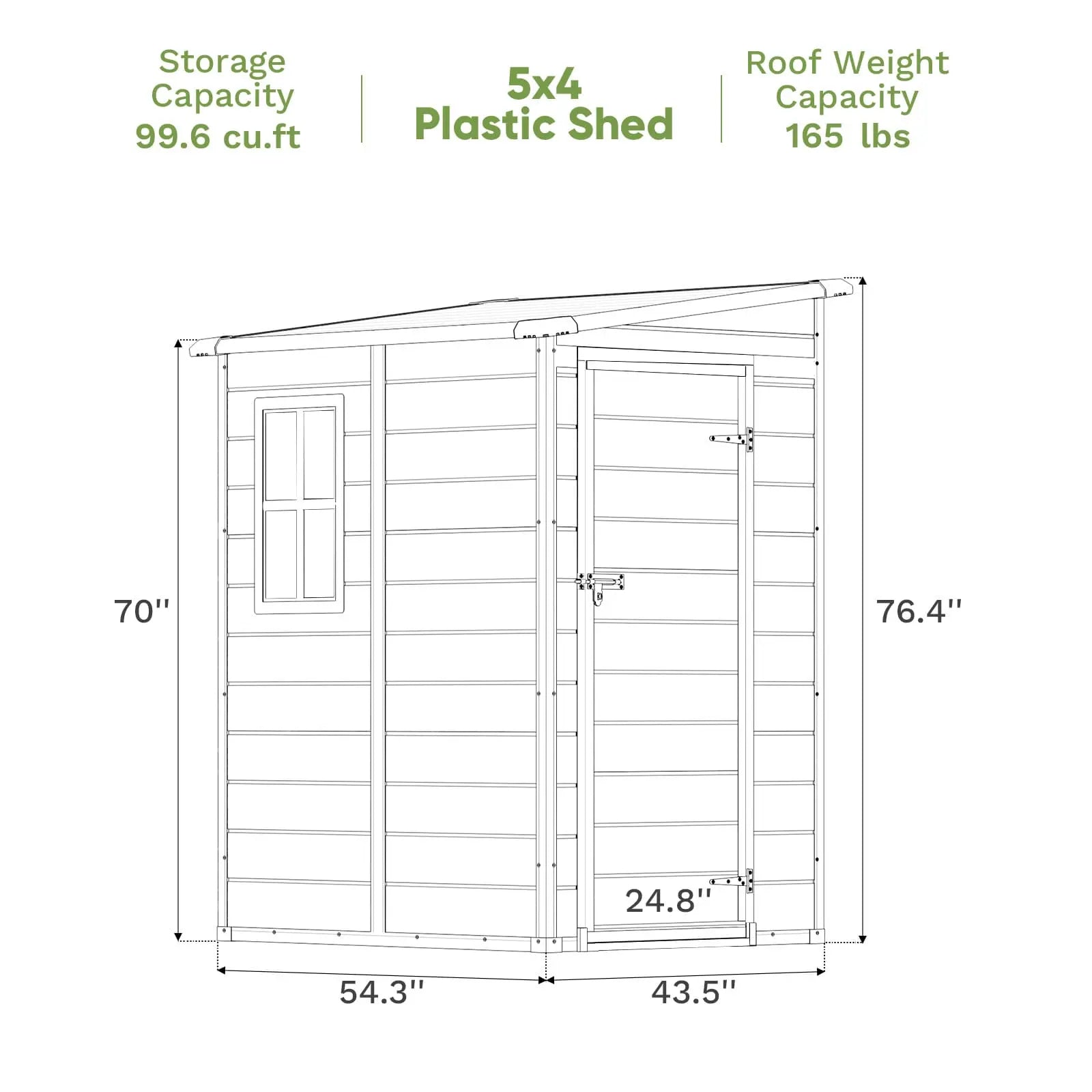 Patiowell 5x4 Plastic Shed-Dimensions