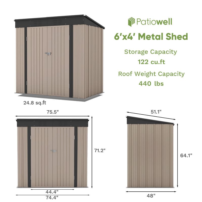 Patiowell 6x4 Metal Shed-Dimension