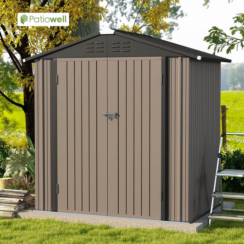 Patiowell 6x4 Metal Shed With Peak Roof in Backyard-1