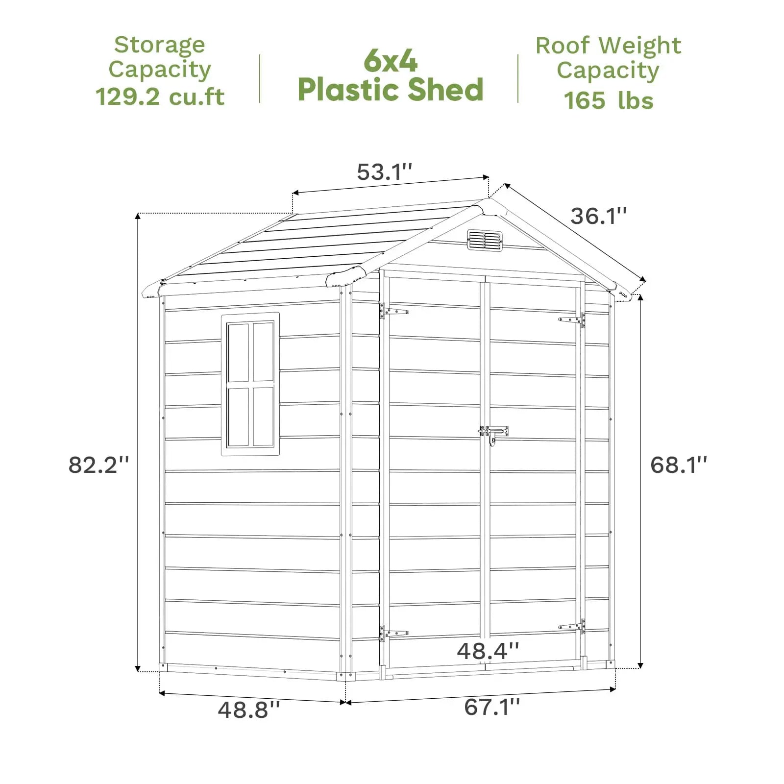 Patiowell 6x4 Plastic Shed-Dimensions