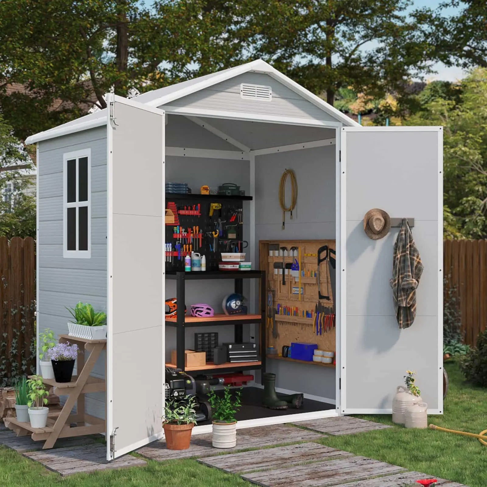 Keter plastic shed best sale hooks
