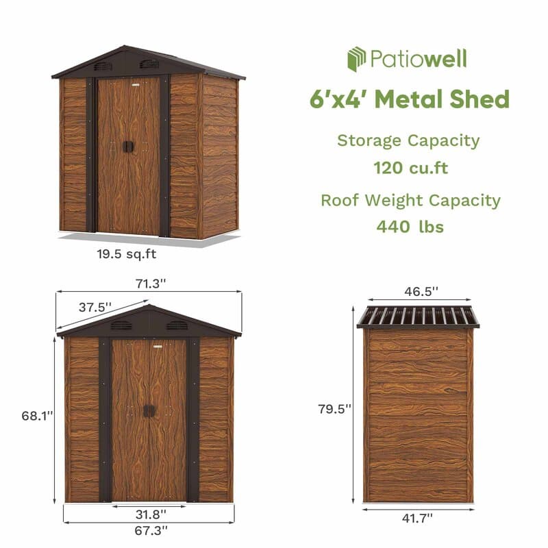 Patiowell 6x4 Woodlook Metal Shed-Dimensions