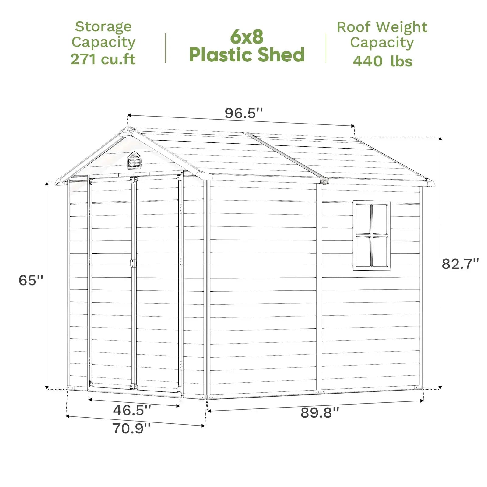 Patiowell 6x8 Plastic Shed-Dimensions