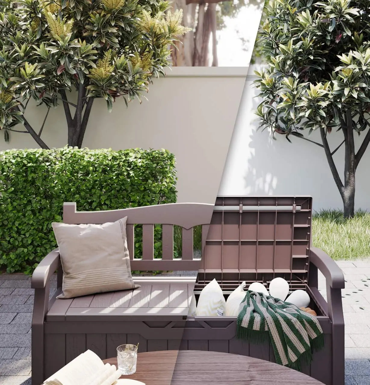 Patio cushion storage bench hotsell