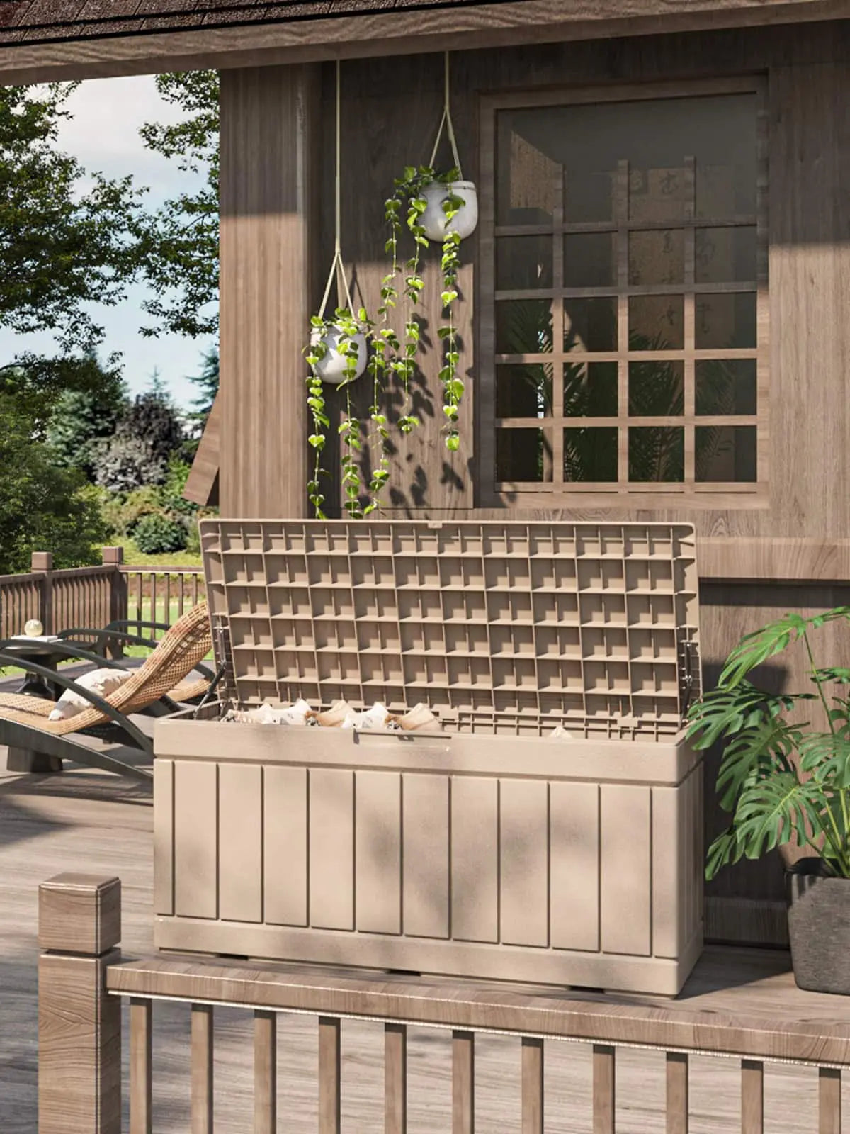 82 gallon storage deck box scene
