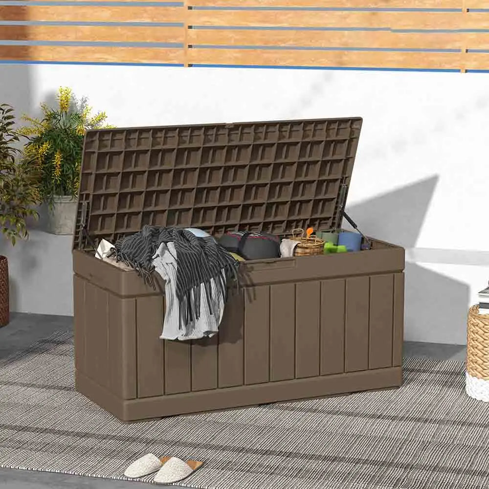 82 gallon storage deck box scene color:Coffee Brown