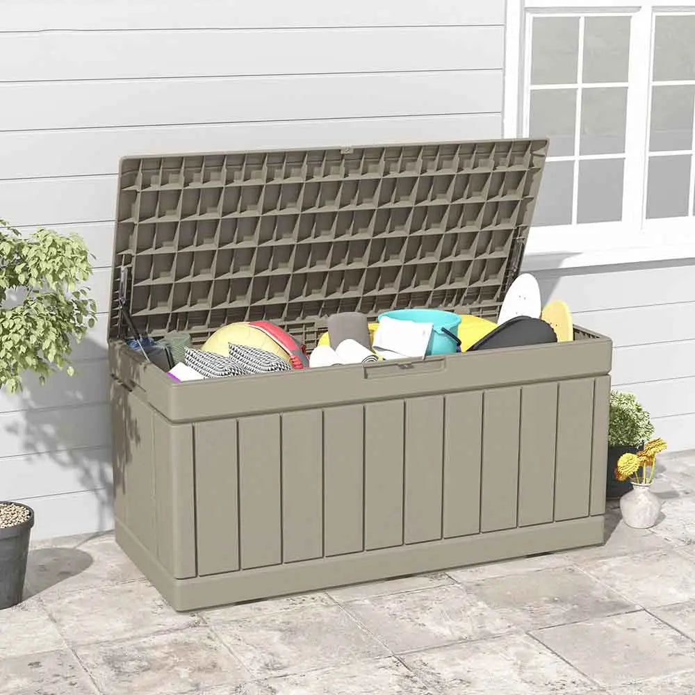 82 gallon storage deck box scene color:Khaki