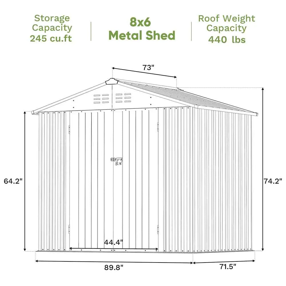 8x6 metal storage shed dimensions