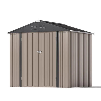 8x6 Metal Storage Shed with Gable Roof (Brown)