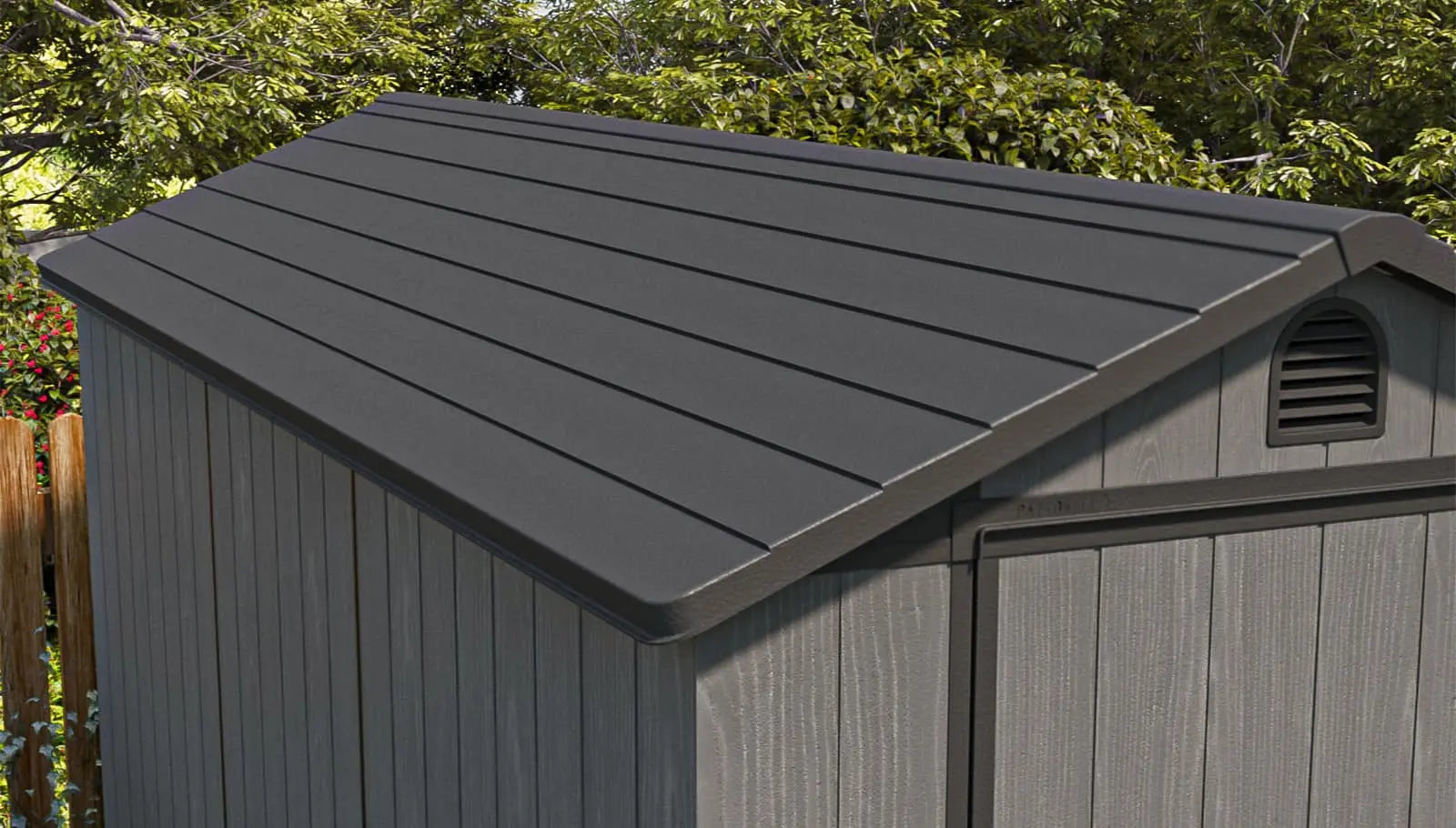 patiowell fit-it plastic storage shed Sloped Roof To Prevent Standing Water