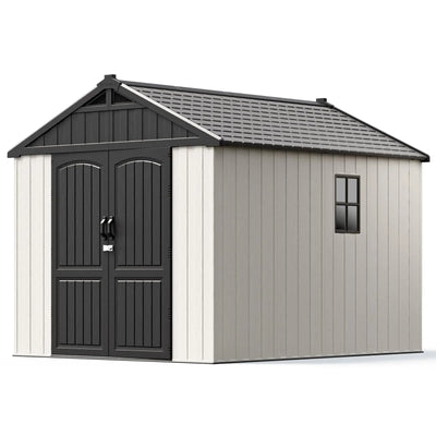 8x10 Plastic Storage Shed with Floor, Gray White | Patiowell