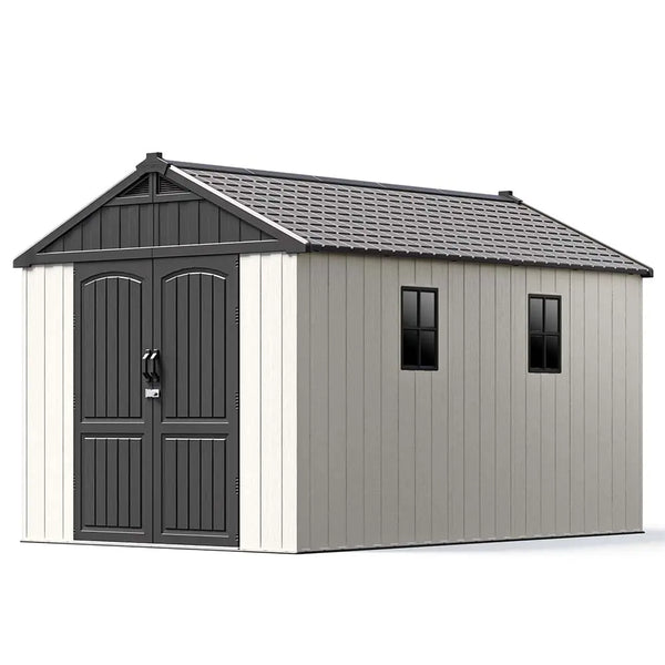 OPERA（HSW-08）のMINIサイズ 8x12 Plastic Storage Shed with Floor, Gray White | Patiowell
