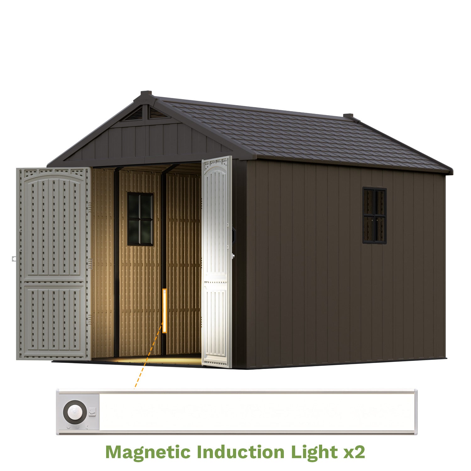 patiowell-kick-it-8x10-plastic-shed with lights
color:brown|Led Lighting:included