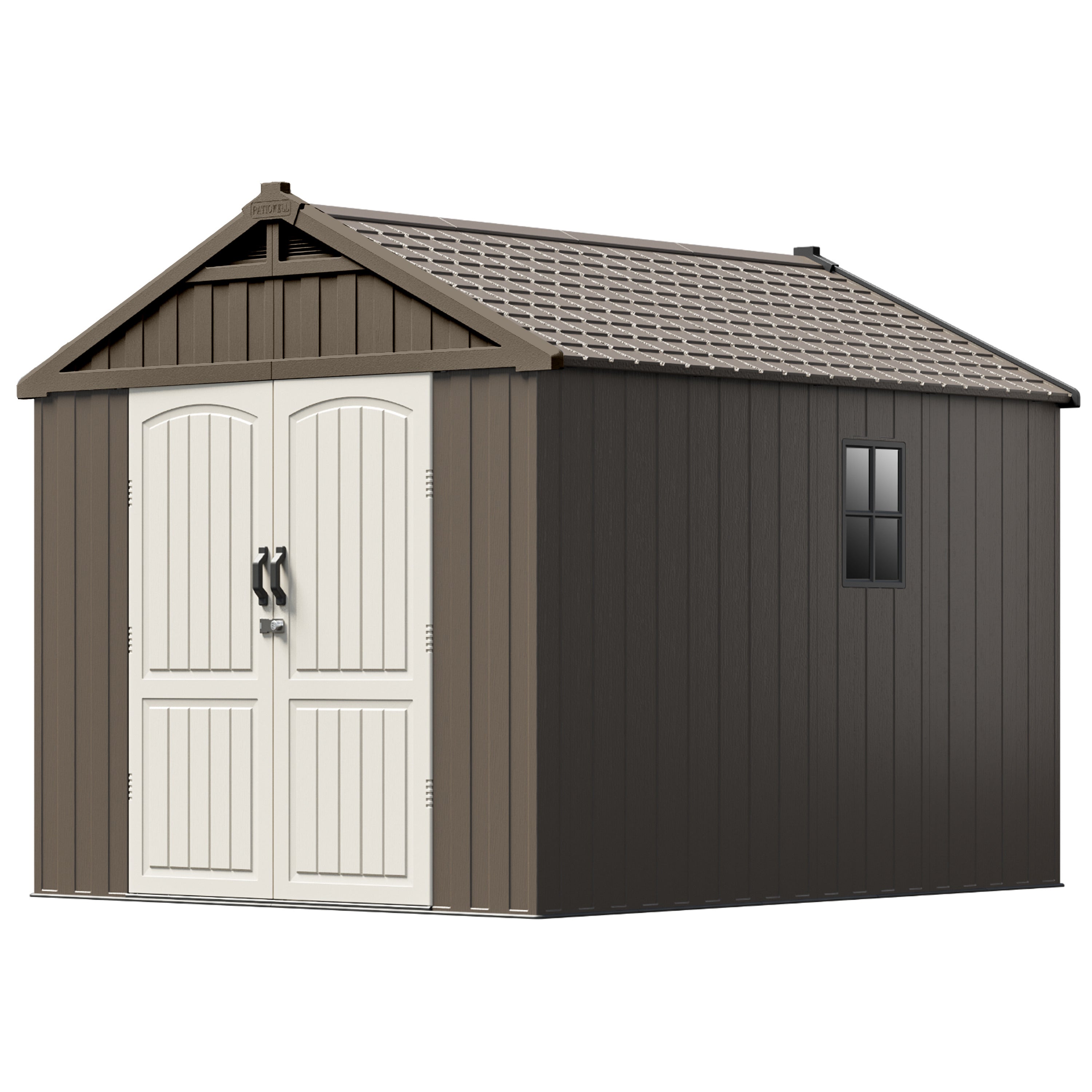 8x10 Plastic Storage Shed with Floor, Brown | Patiowell