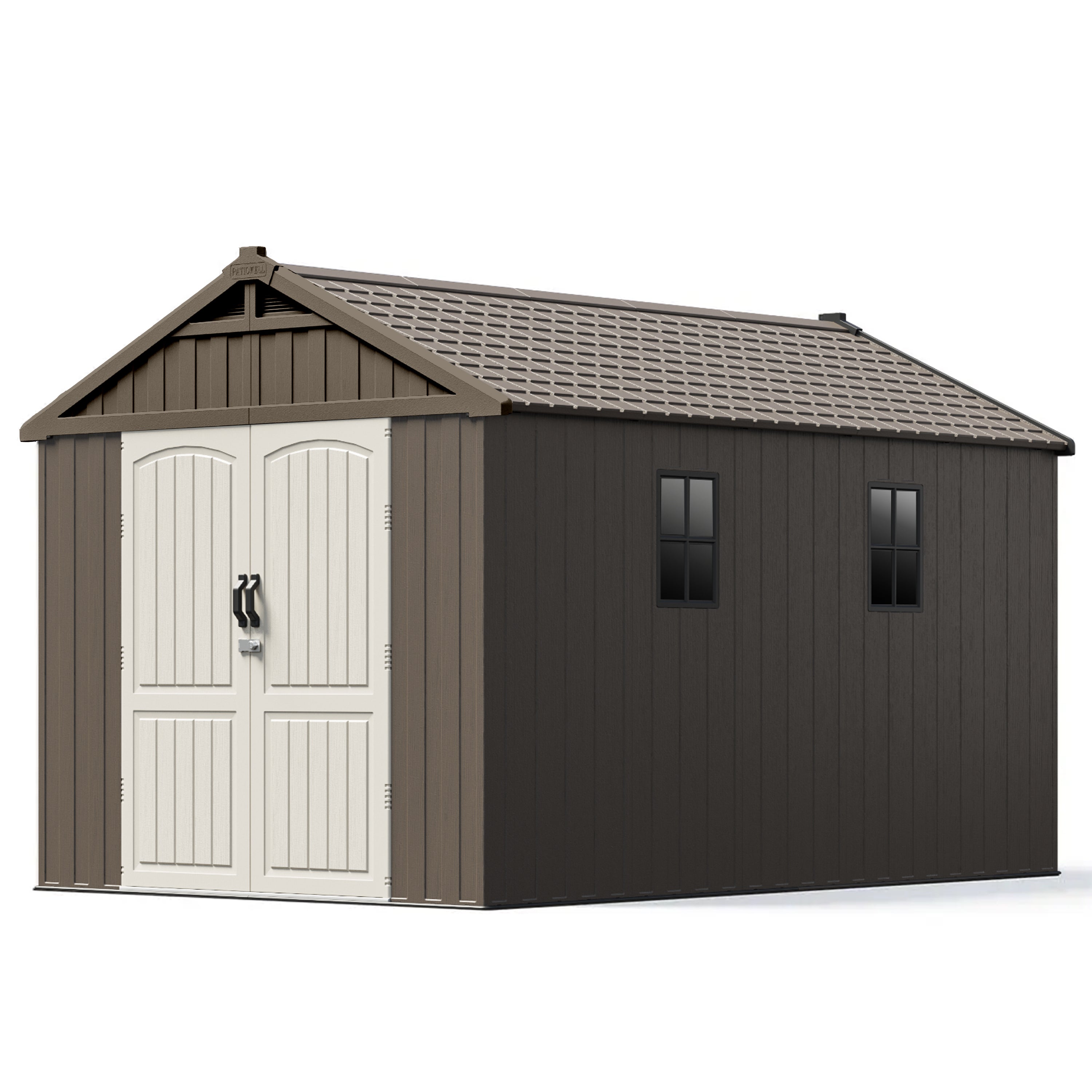 patiowell_8x12_kick_it_plastic_shed 
color:brown|Led Lighting:included