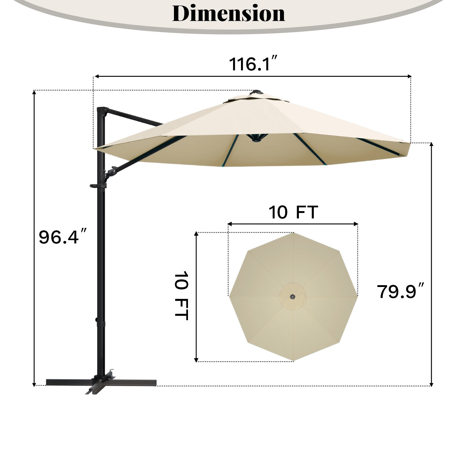 Patiowell 10 ft cantilever umbrella without base beige