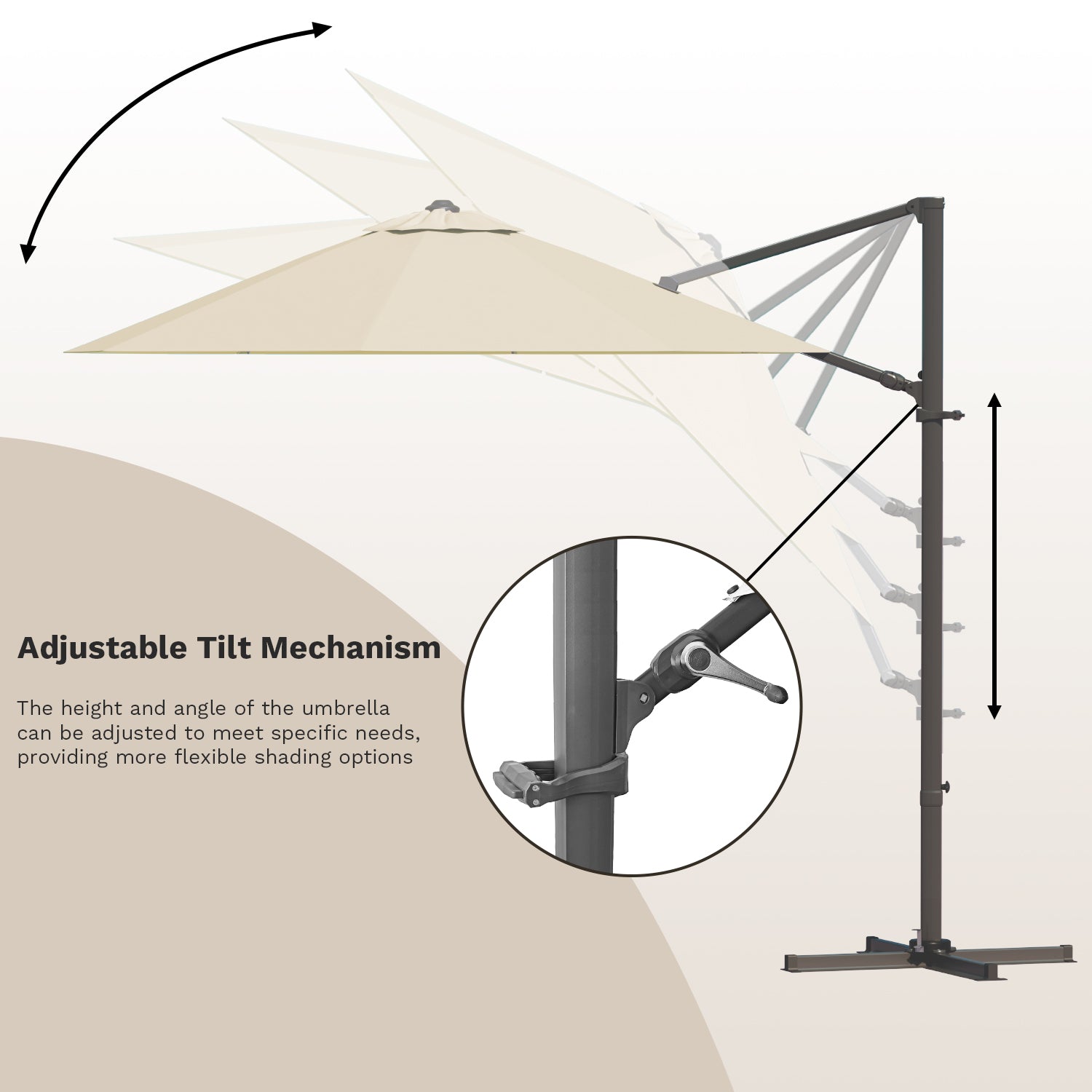 Patiowell 10 ft cantilever umbrella without base beige