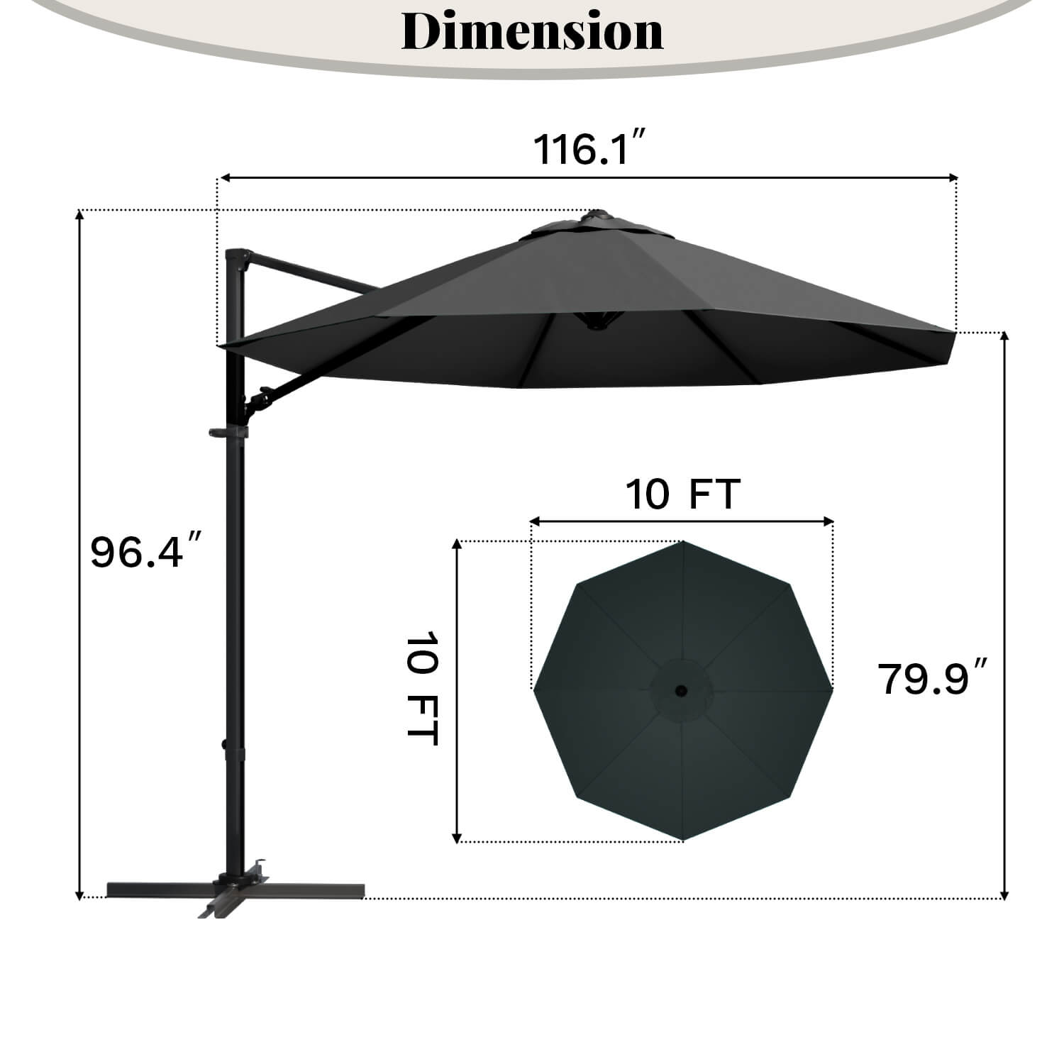Patiowell 10 ft cantilever umbrella black